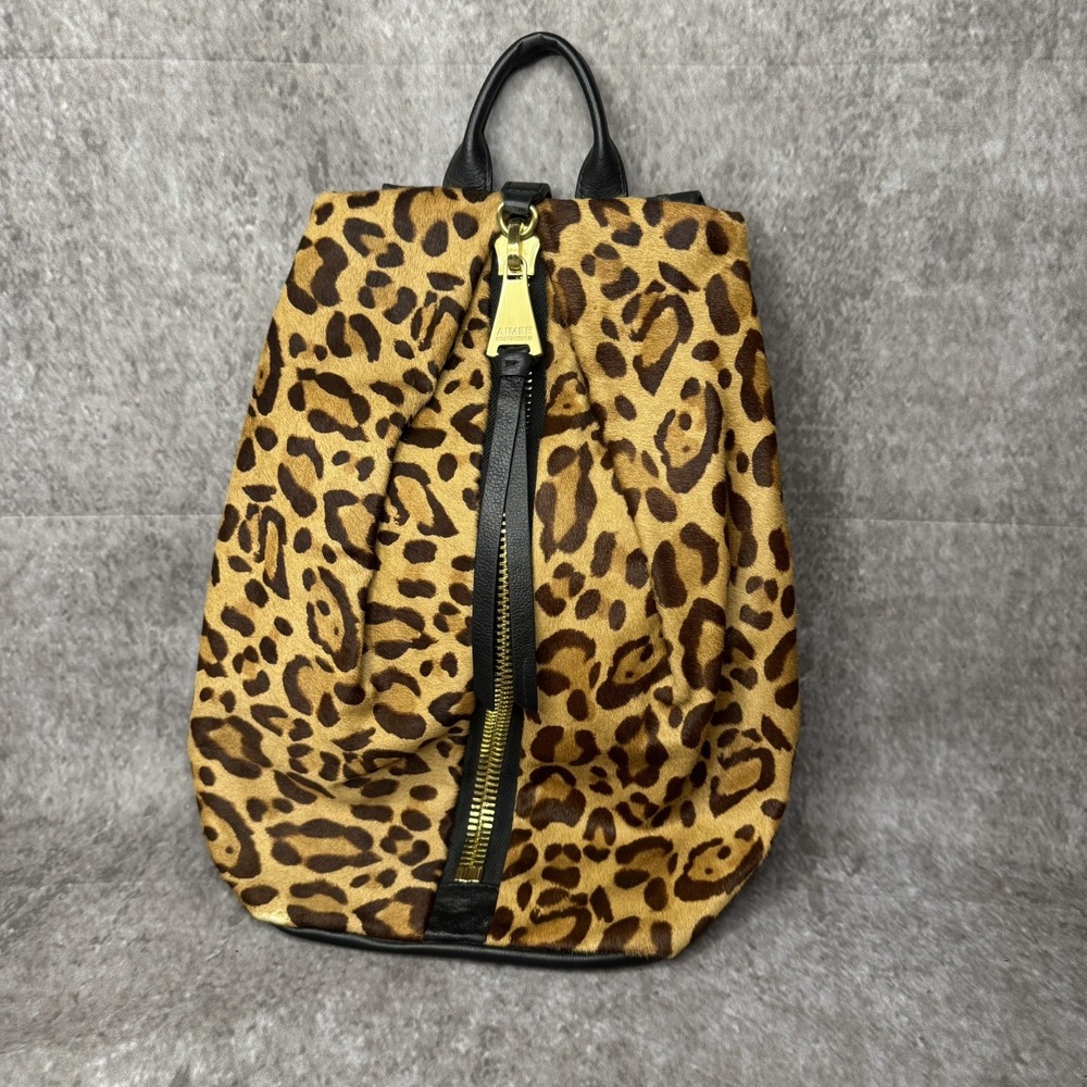 Aimee Kestenberg Tabitha Cheetah Print Calf Hair Backpack Gold Zipper Brown